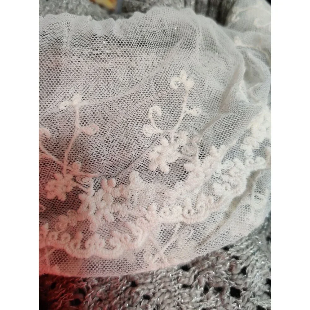 Justice 10 Girls Gray Knit Sweater Lace Hem Shimmer Open Stitch Long Sleeve Kids